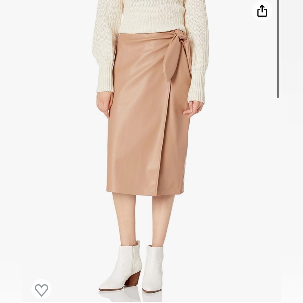 Women's Vegan Leather Wrap-Front Midi Skirt Large camel